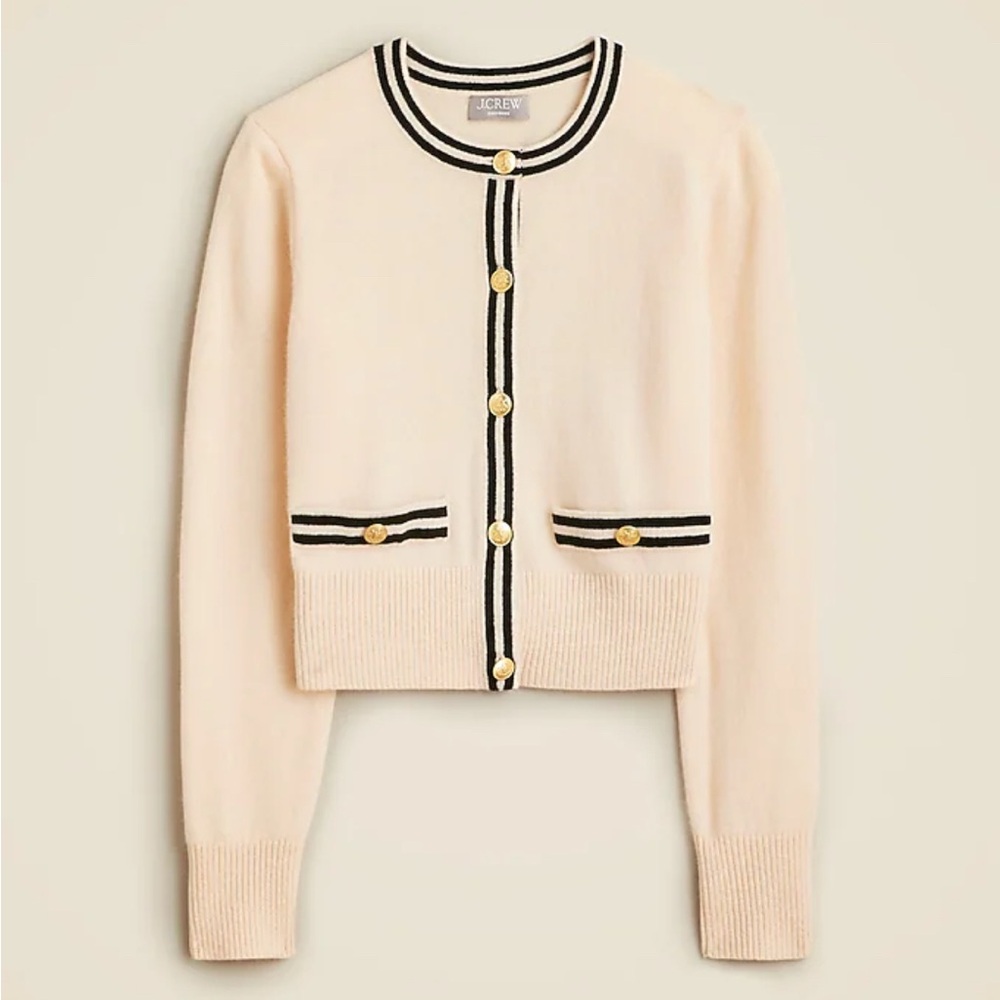 Cashmere sweater lady jacket with black contrast trim gold hardware Size‎ L